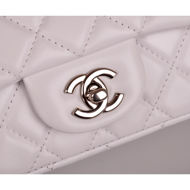 2014 Chanel mini Classic Flap Bag White Original Sheekskin leather A1115 Silver