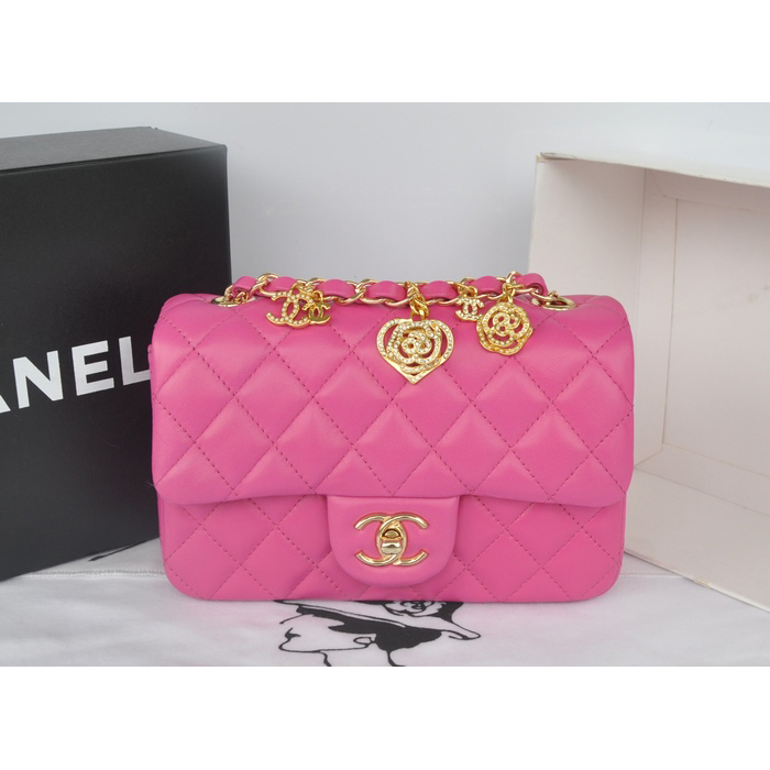 2014 Chanel mini Classic Flap Bags Rose Original Sheepskin Leather A1116 Gold