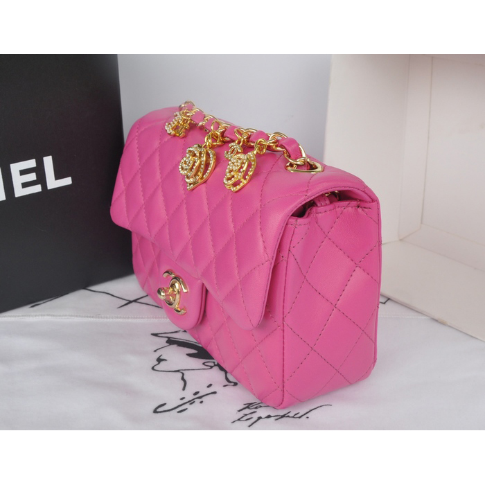 2014 Chanel mini Classic Flap Bags Rose Original Sheepskin Leather A1116 Gold