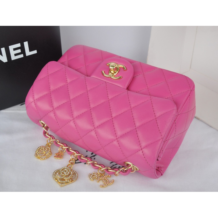 2014 Chanel mini Classic Flap Bags Rose Original Sheepskin Leather A1116 Gold