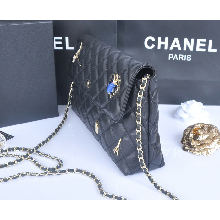 2014 Chanel plaid butterfly flap bag A668389 in Black