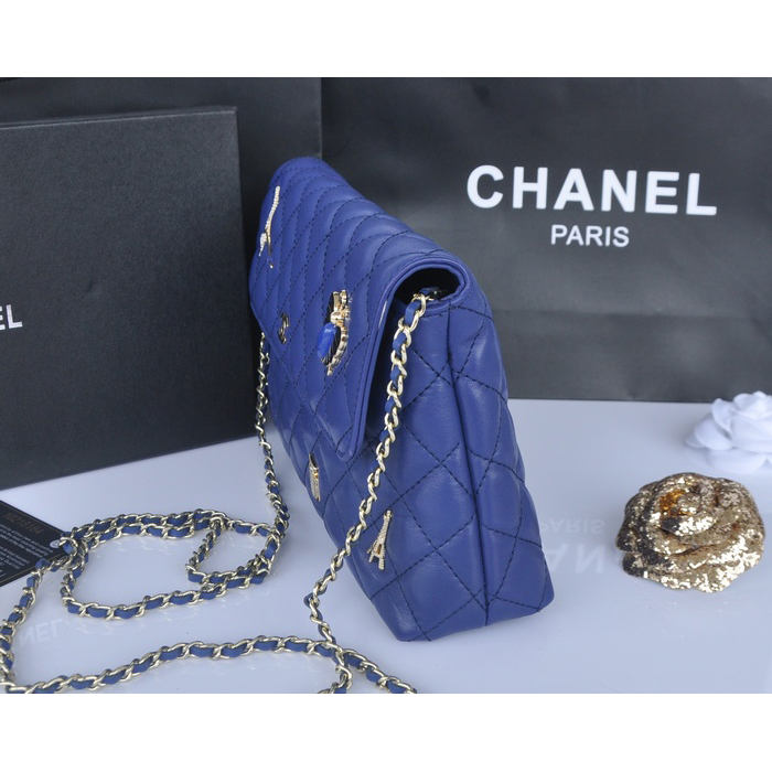 2014 Chanel plaid butterfly flap bag A668389 in Blue