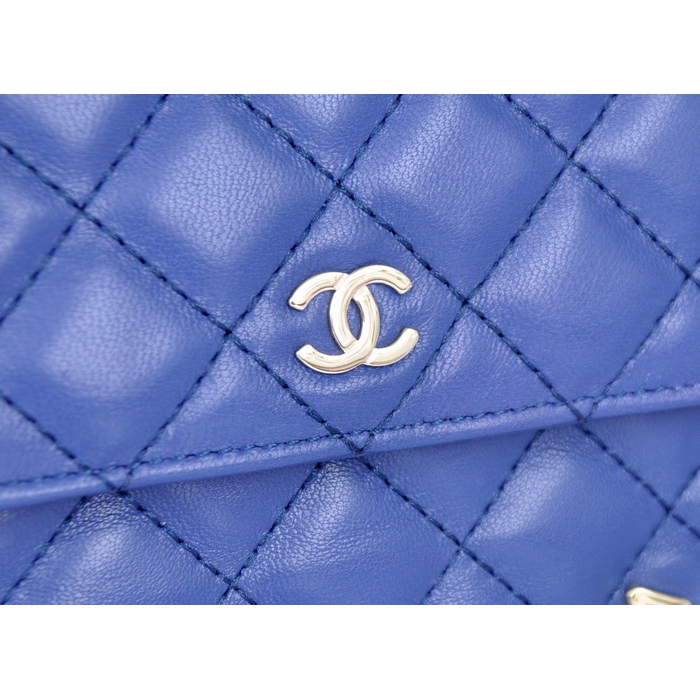 2014 Chanel plaid butterfly flap bag A668389 in Blue