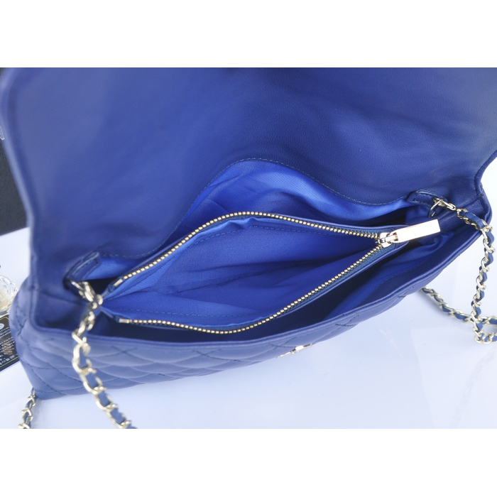 2014 Chanel plaid butterfly flap bag A668389 in Blue