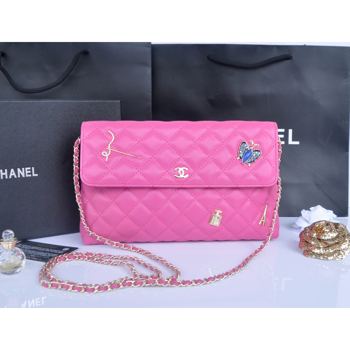 2014 Chanel plaid butterfly flap bag A668389 in Pink