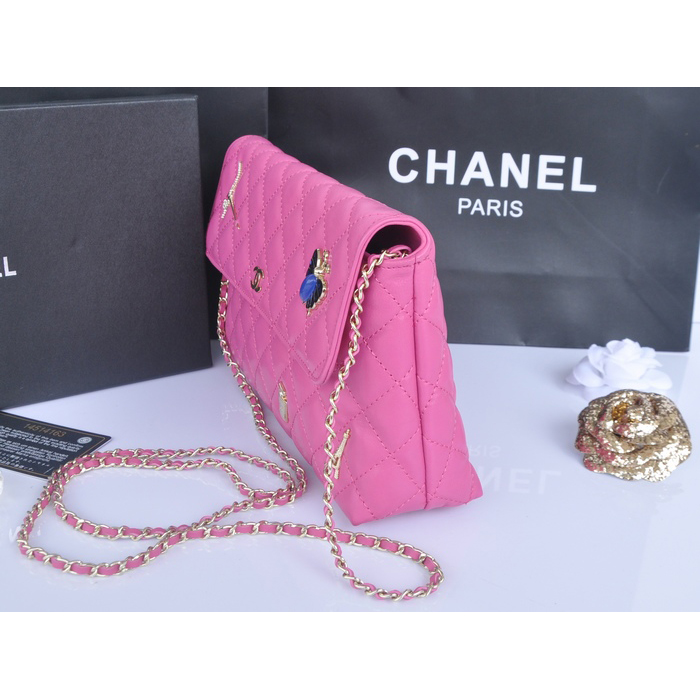 2014 Chanel plaid butterfly flap bag A668389 in Pink