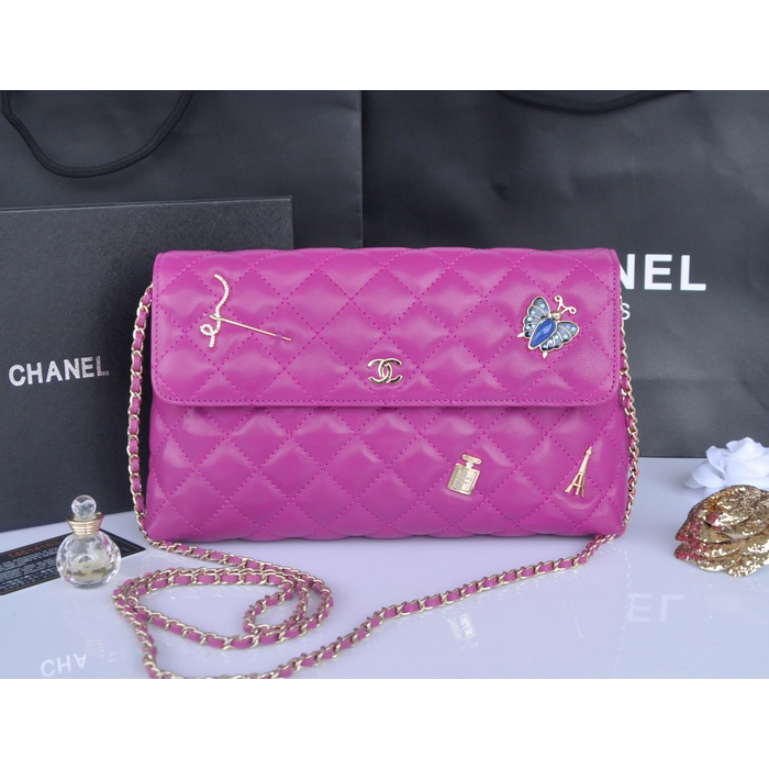 2014 Chanel plaid butterfly flap bag A668389 in Purple