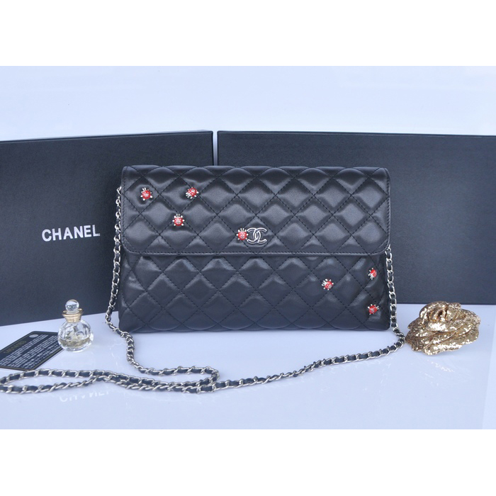 2014 Chanel plaid ladybug flap bag A688389 in Black