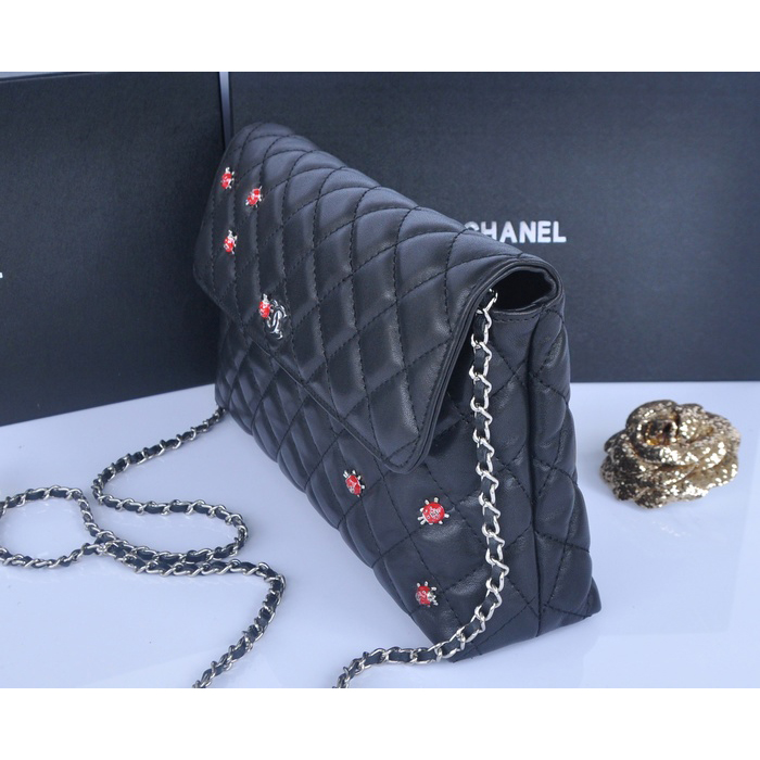 2014 Chanel plaid ladybug flap bag A688389 in Black