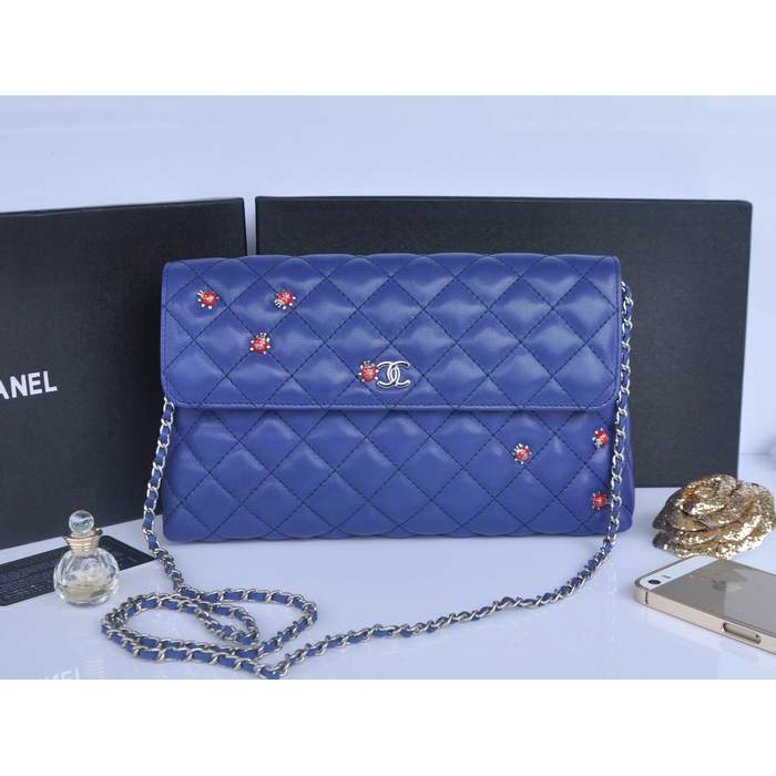 2014 Chanel plaid ladybug flap bag A688389 in Blue