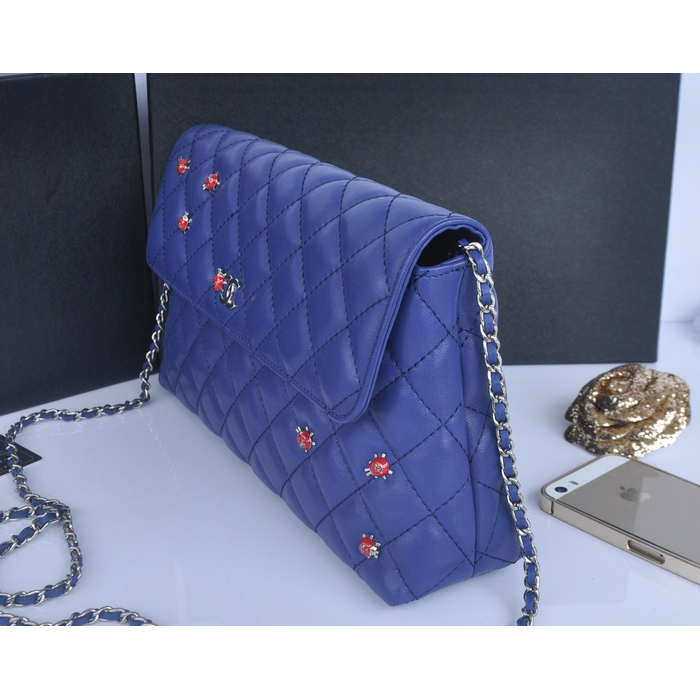 2014 Chanel plaid ladybug flap bag A688389 in Blue