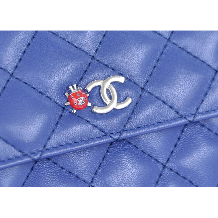 2014 Chanel plaid ladybug flap bag A688389 in Blue