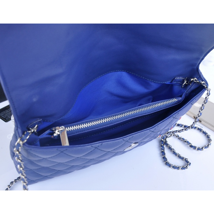 2014 Chanel plaid ladybug flap bag A688389 in Blue