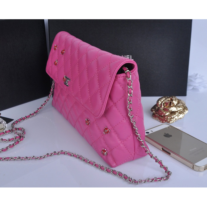 2014 Chanel plaid ladybug flap bag A688389 in Pink