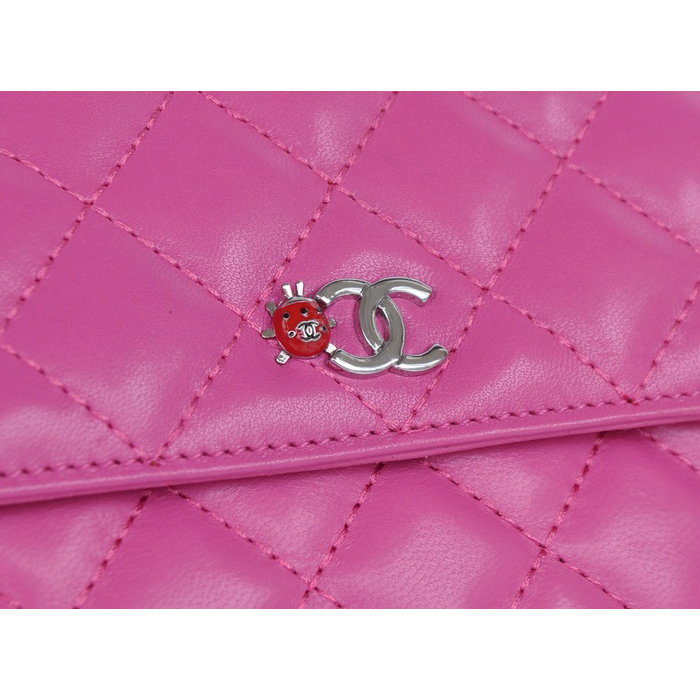 2014 Chanel plaid ladybug flap bag A688389 in Pink