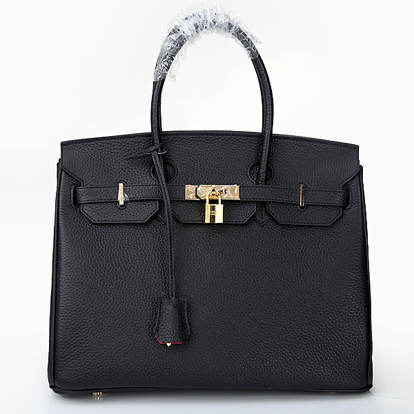 2014 Hermes Birkin 35CM Tote Bag Black Clemence Leather inside Peach with Cold hardware