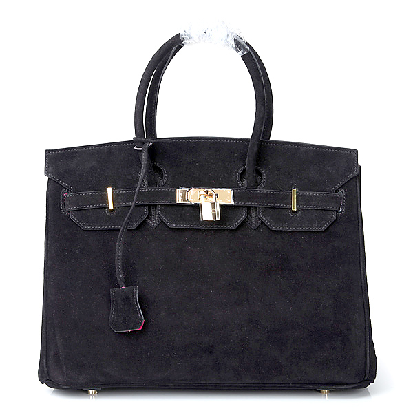 2014 Hermes Birkin 35CM Tote Bag Black Nubuck Leather H35 Gold hardware