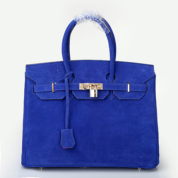 2014 Hermes Birkin 35CM Tote Bag Blue Nubuck Leather H35 Gold hardware