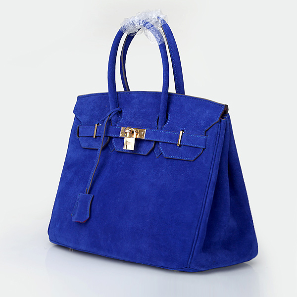 2014 Hermes Birkin 35CM Tote Bag Blue Nubuck Leather H35 Gold hardware