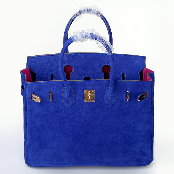 2014 Hermes Birkin 35CM Tote Bag Blue Nubuck Leather H35 Gold hardware