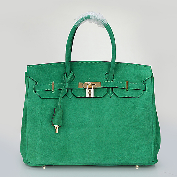 2014 Hermes Birkin 35CM Tote Bag Green Nubuck Leather H35 Gold hardware