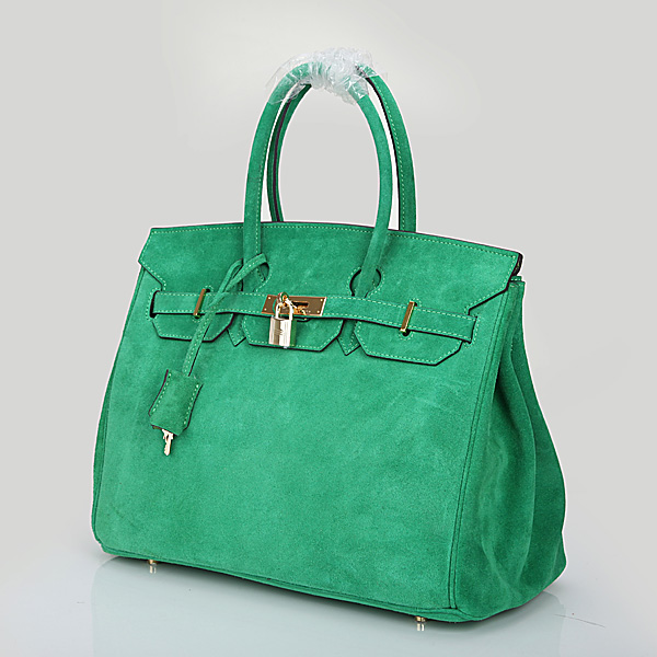 2014 Hermes Birkin 35CM Tote Bag Green Nubuck Leather H35 Gold hardware