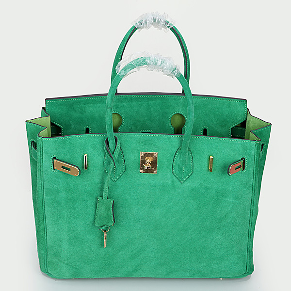 2014 Hermes Birkin 35CM Tote Bag Green Nubuck Leather H35 Gold hardware