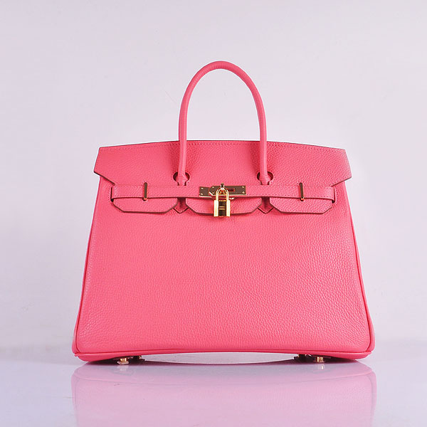 2014 Hermes Birkin 35CM Tote Bag Pink Grainy Leather H35 Gold hardware