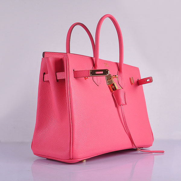 2014 Hermes Birkin 35CM Tote Bag Pink Grainy Leather H35 Gold hardware