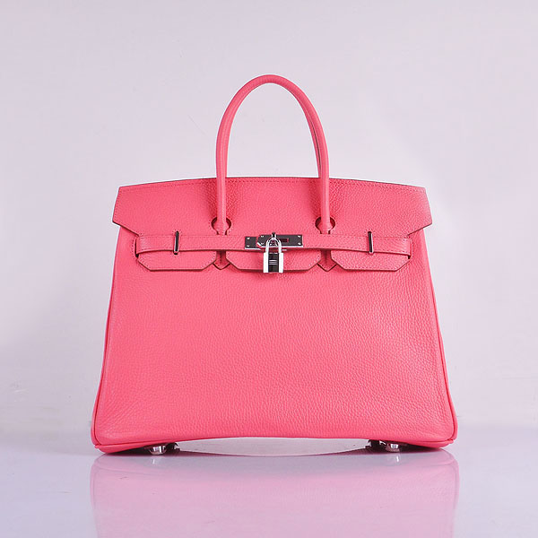 2014 Hermes Birkin 35CM Tote Bag Pink Grainy Leather H35 Silver hardware