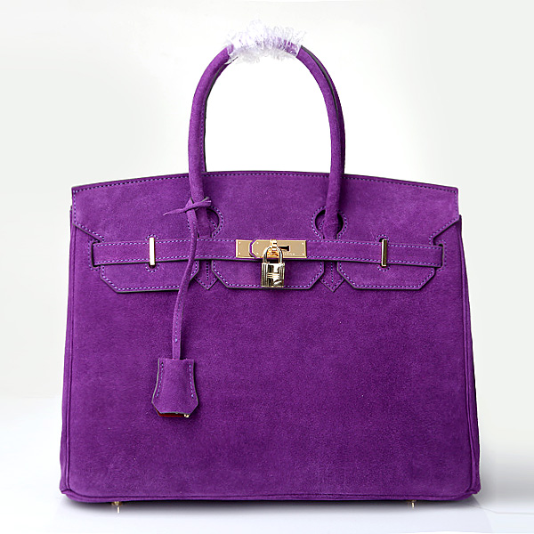 2014 Hermes Birkin 35CM Tote Bag Purple Nubuck Leather H35 Gold hardware