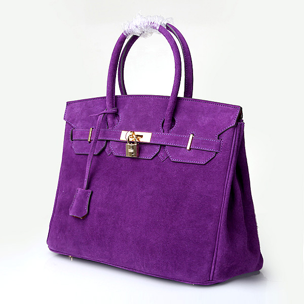 2014 Hermes Birkin 35CM Tote Bag Purple Nubuck Leather H35 Gold hardware