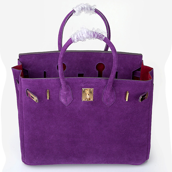 2014 Hermes Birkin 35CM Tote Bag Purple Nubuck Leather H35 Gold hardware