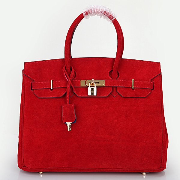 2014 Hermes Birkin 35CM Tote Bag Red Nubuck Leather H35 Gold hardware