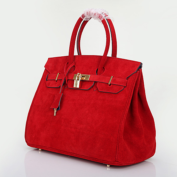 2014 Hermes Birkin 35CM Tote Bag Red Nubuck Leather H35 Gold hardware