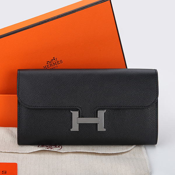 2014 Hermes Constance Long Wallets Original Calfskin Leather A909 Black