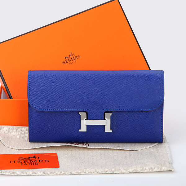 2014 Hermes Constance Long Wallets Original Calfskin Leather A909 Blue