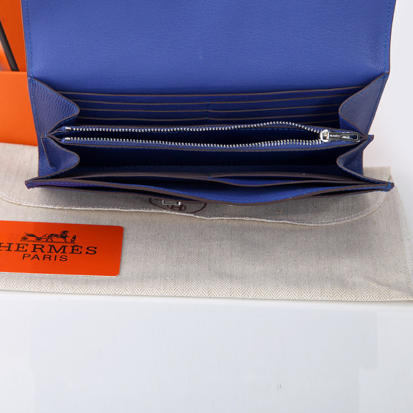 2014 Hermes Constance Long Wallets Original Calfskin Leather A909 Blue