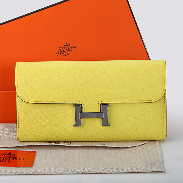 2014 Hermes Constance Long Wallets Original Calfskin Leather A909 Lemon