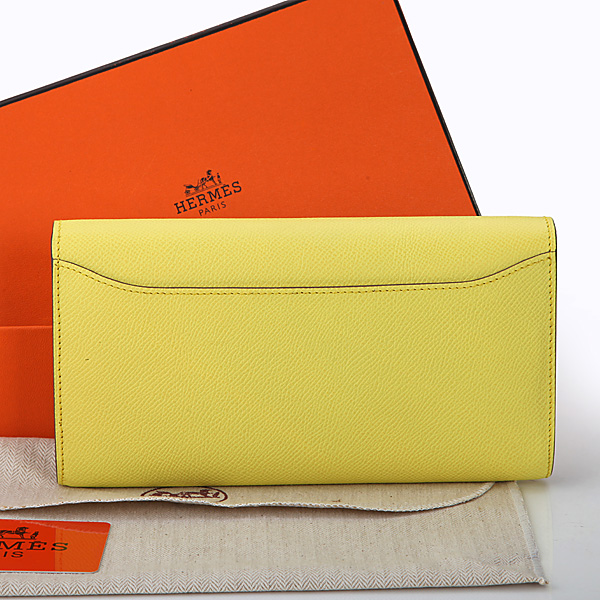 2014 Hermes Constance Long Wallets Original Calfskin Leather A909 Lemon