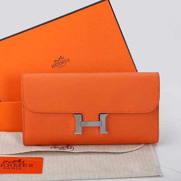 2014 Hermes Constance Long Wallets Original Calfskin Leather A909 Orange