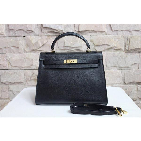 2014 Hermes Kelly 28cm Epsom Leather Bag Black with Gold hardware