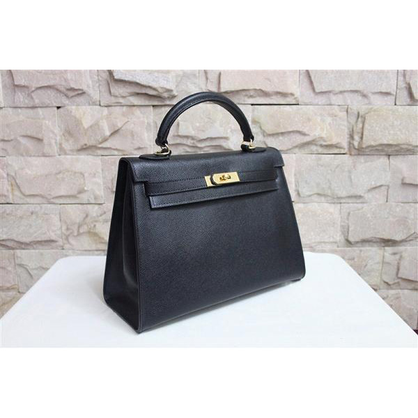 2014 Hermes Kelly 28cm Epsom Leather Bag Black with Gold hardware