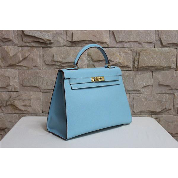 2014 Hermes Kelly 28cm Epsom Leather Bag Light Blue with Gold hardware