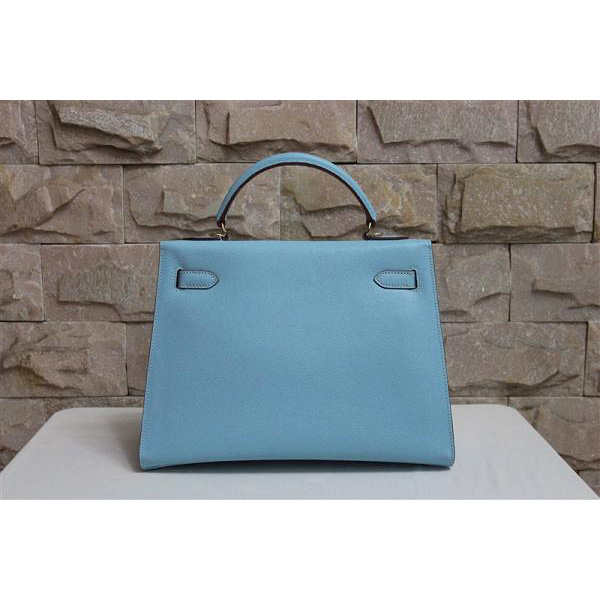 2014 Hermes Kelly 28cm Epsom Leather Bag Light Blue with Gold hardware