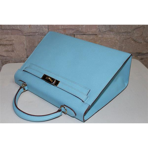 2014 Hermes Kelly 28cm Epsom Leather Bag Light Blue with Gold hardware