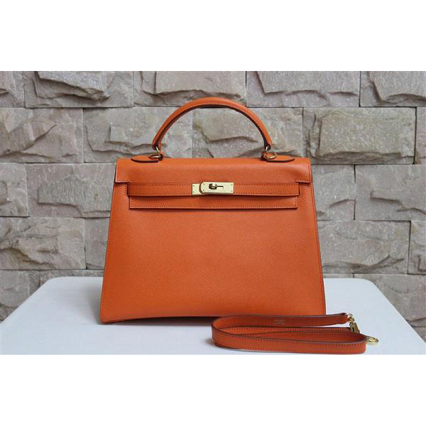 2014 Hermes Kelly 28cm Epsom Leather Bag Orange with Gold hardware