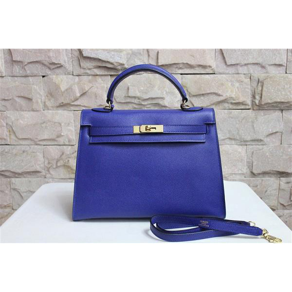 2014 Hermes Kelly 28cm Epsom Leather Bag RoyalBlue with Gold hardware