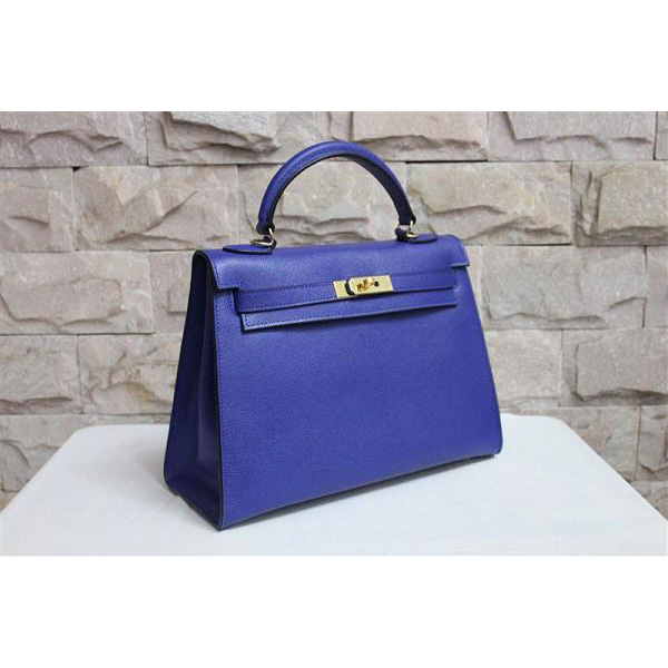 2014 Hermes Kelly 28cm Epsom Leather Bag RoyalBlue with Gold hardware