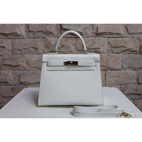 2014 Hermes Kelly 28cm Epsom Leather Bag White with Gold hardware